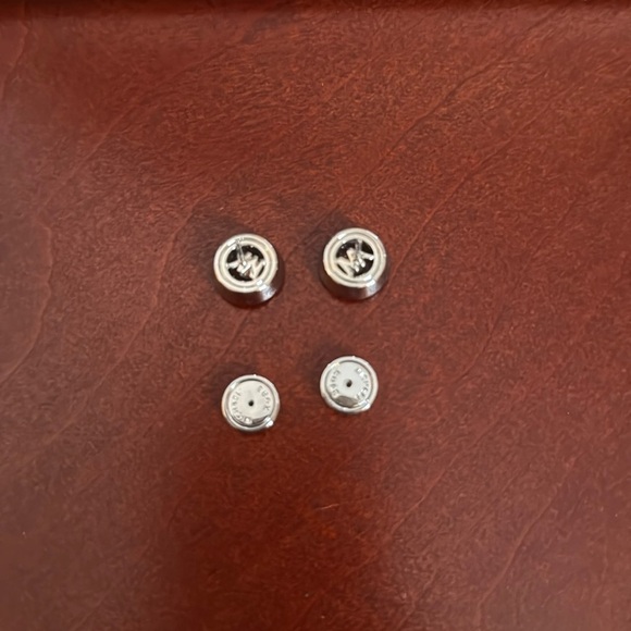 Michael Kors silver and rhinestone button back earrings - Picture 6 of 8